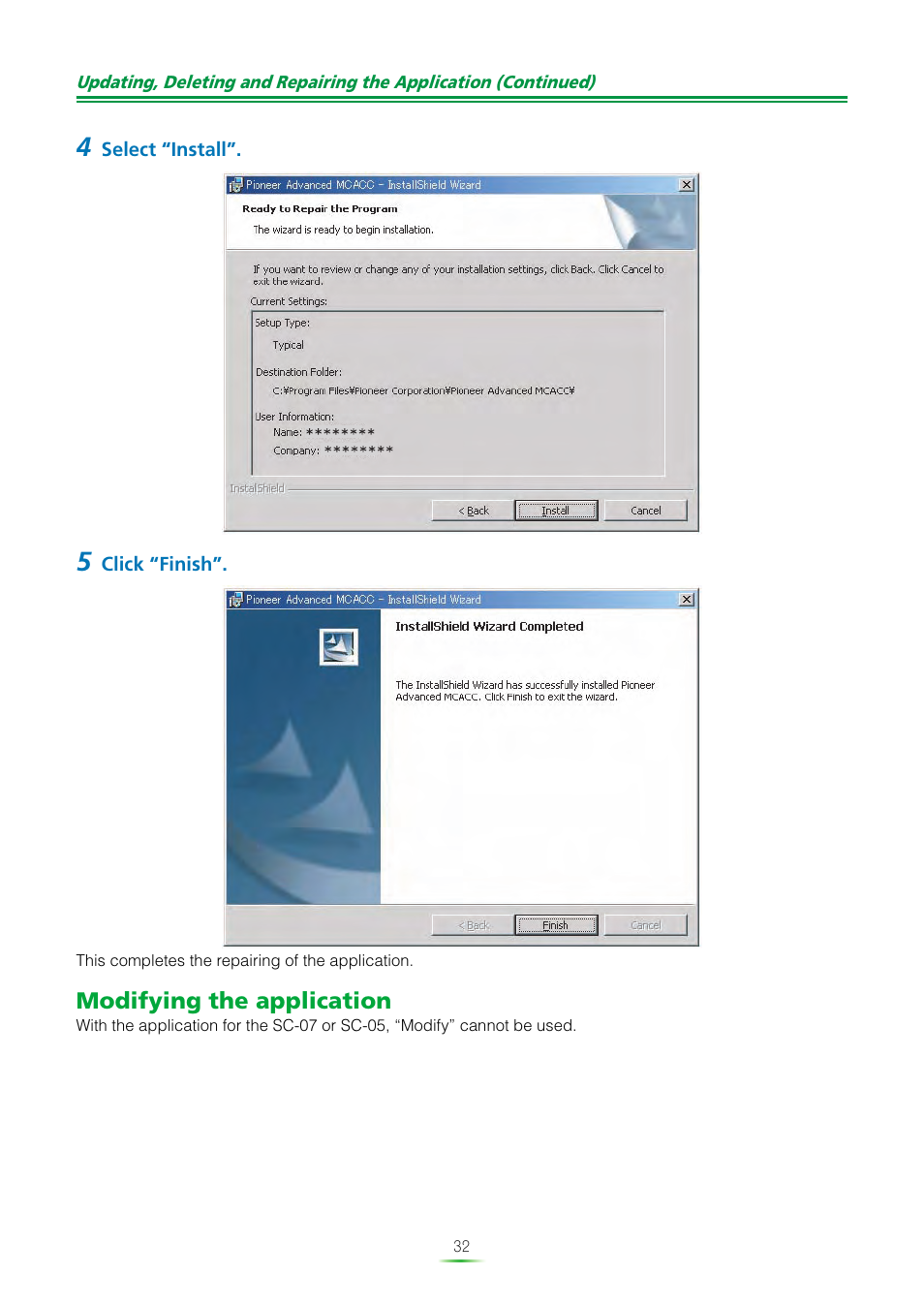 Modifying the application | Pioneer SC-07 User Manual | Page 32 / 38