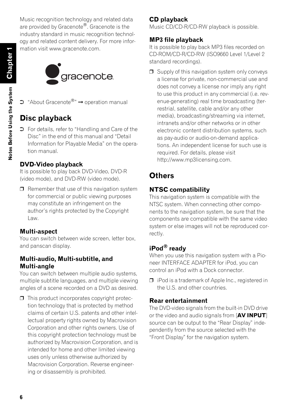 Disc playback 6, Others 6, Disc playback | Others, Chapter 1 | Pioneer SUPER TUNER III AVIC-Z3 User Manual | Page 8 / 24