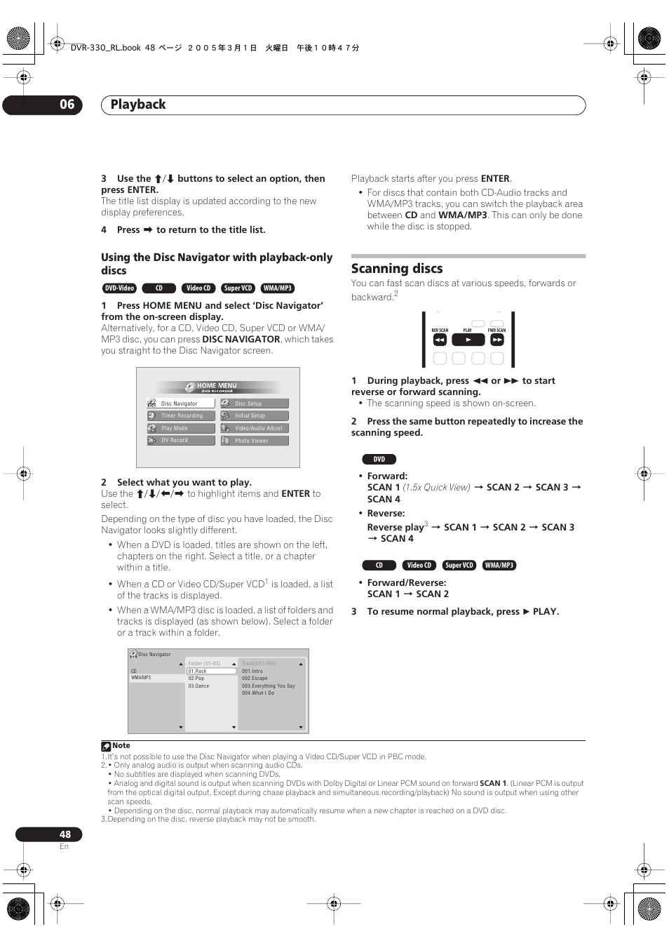 Scanning discs, Playback 06 | Pioneer DVR-330-S User Manual | Page 48 / 92