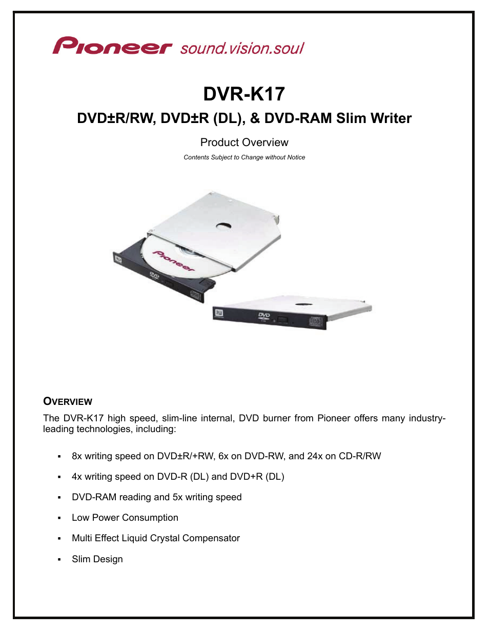 Pioneer DVR-K17 User Manual | 2 pages