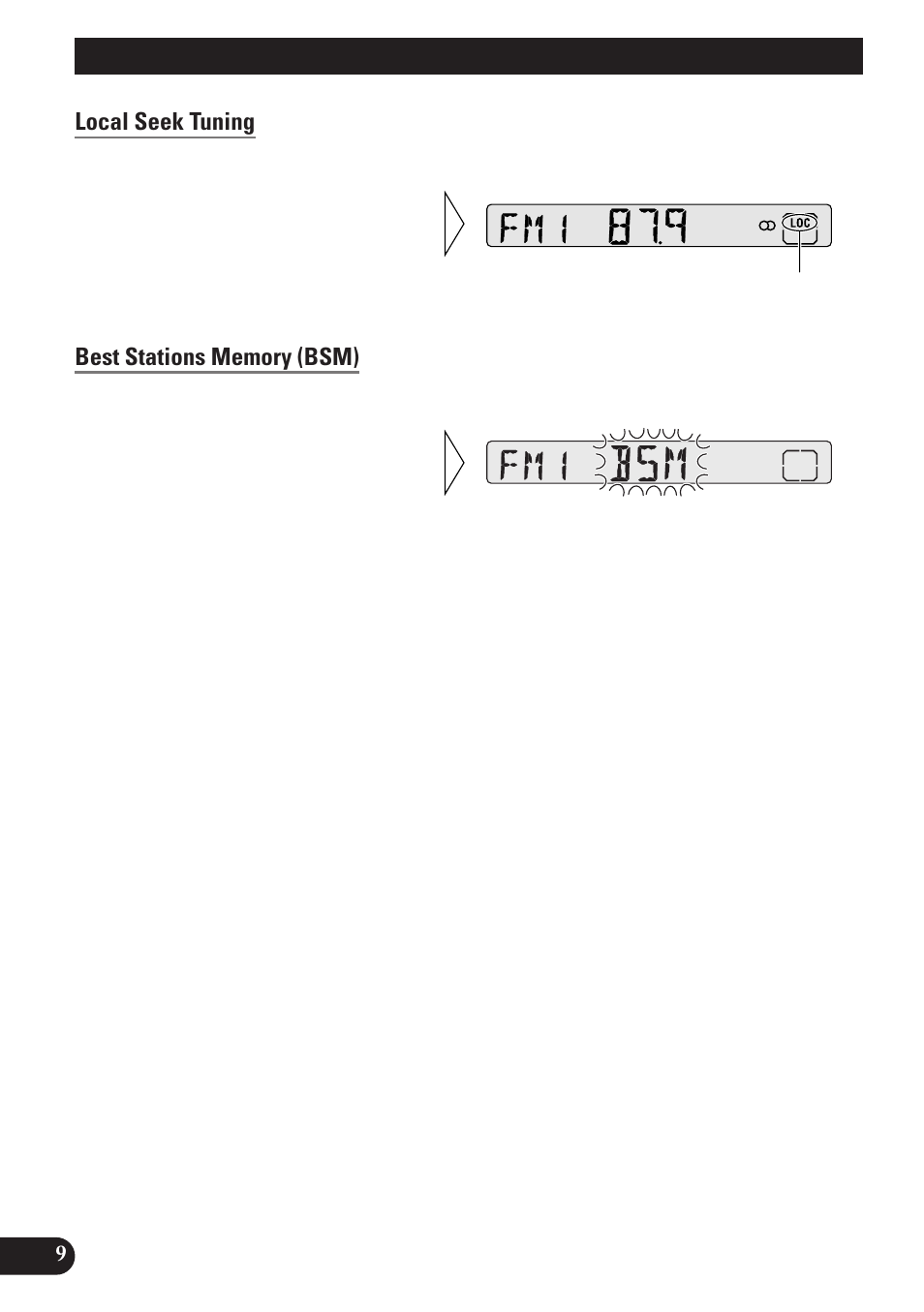 Tuner operation, Local seek tuning, Best stations memory (bsm) | Pioneer DEH-2100 User Manual | Page 10 / 56