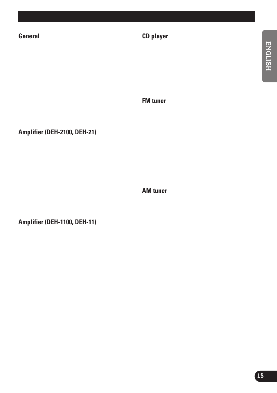 Specifications, A title (english) | Pioneer DEH-2100 User Manual | Page 19 / 56