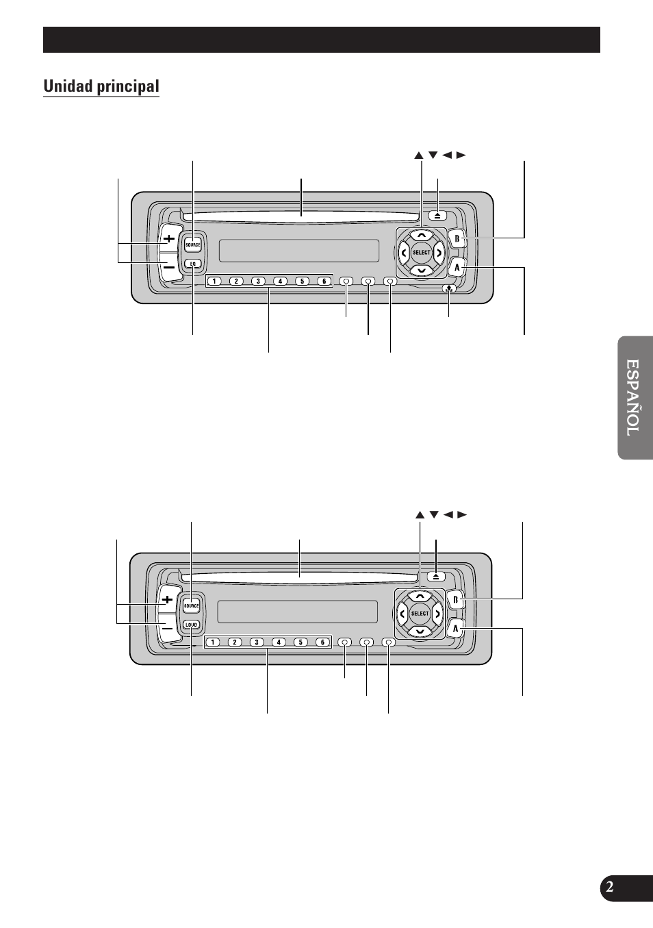 Guía de botones, Unidad principal | Pioneer DEH-2100 User Manual | Page 39 / 56