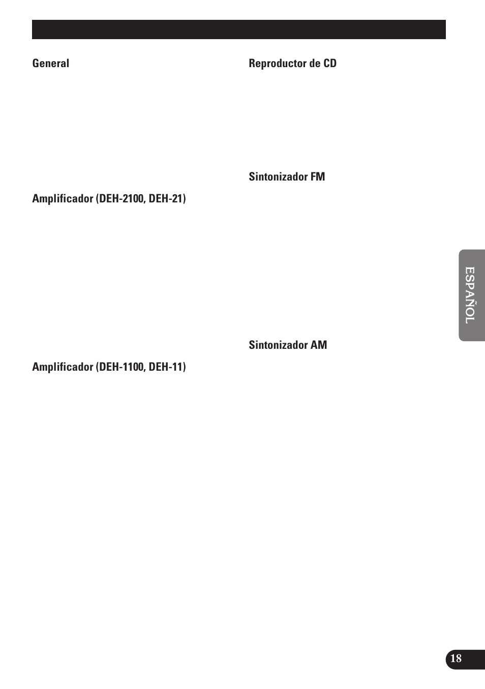 Especificaciones | Pioneer DEH-2100 User Manual | Page 55 / 56
