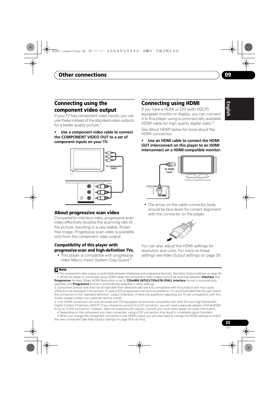 Connecting using the component video output, About progressive scan video, Connecting using hdmi | Other connections 09 | Pioneer HTZ272DVD User Manual | Page 35 / 102