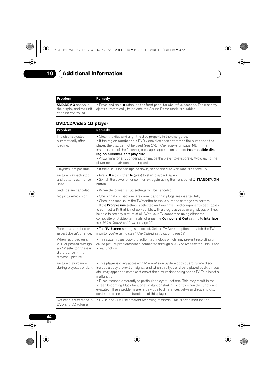Dvd/cd/video cd player, Additional information 10 | Pioneer HTZ272DVD User Manual | Page 44 / 102