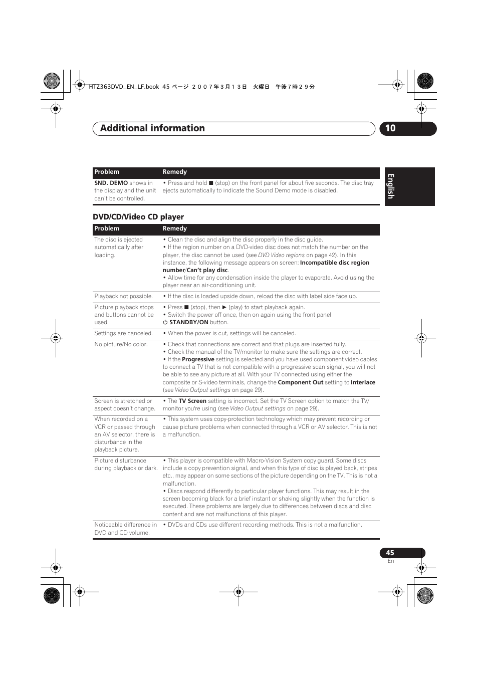 Dvd/cd/video cd player, Additional information 10 | Pioneer S-DV2T User Manual | Page 45 / 102