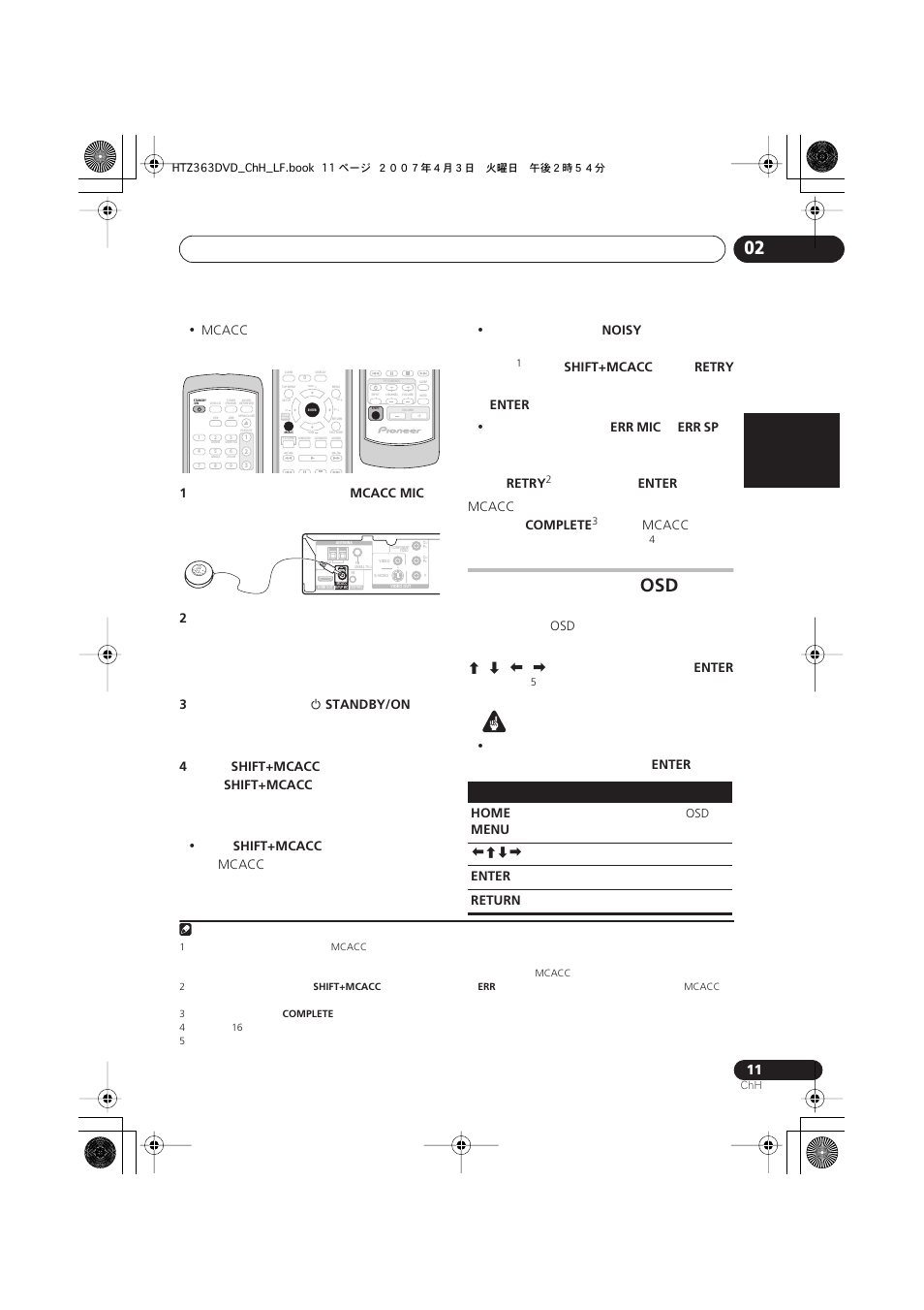 English français nederlands italiano español, Mcacc, Mcacc mic | Standby/on, Shift+mcacc, Noisy, Retry, Enter, Err mic, Err sp | Pioneer S-DV2T User Manual | Page 61 / 102