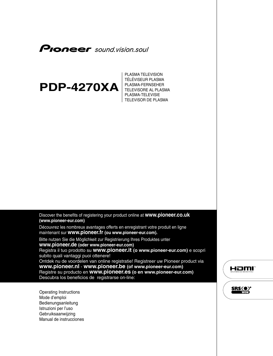Pioneer PDP-4270XA User Manual | 267 pages