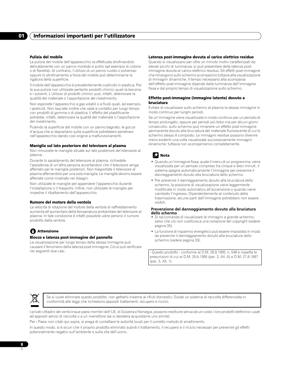 Informazioni importanti per l’utilizzatore 01 | Pioneer PDP-4270XA User Manual | Page 140 / 267