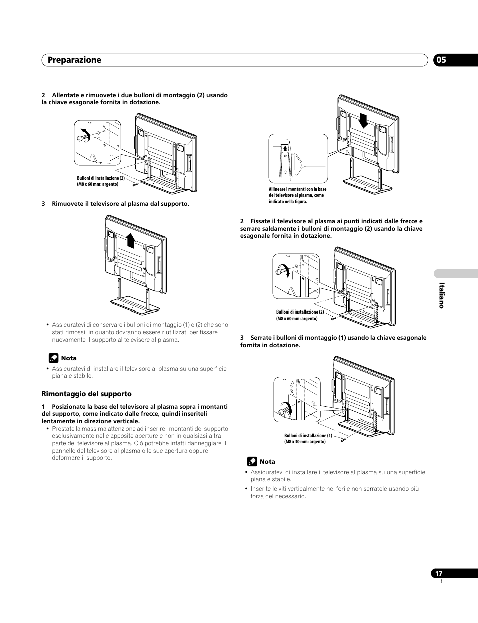 Rimontaggio del supporto, Preparazione 05 | Pioneer PDP-4270XA User Manual | Page 149 / 267