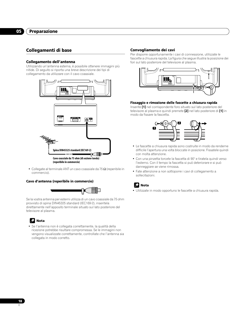 Collegamenti di base, Collegamento dell’antenna, Convogliamento dei cavi | Preparazione 05 | Pioneer PDP-4270XA User Manual | Page 150 / 267