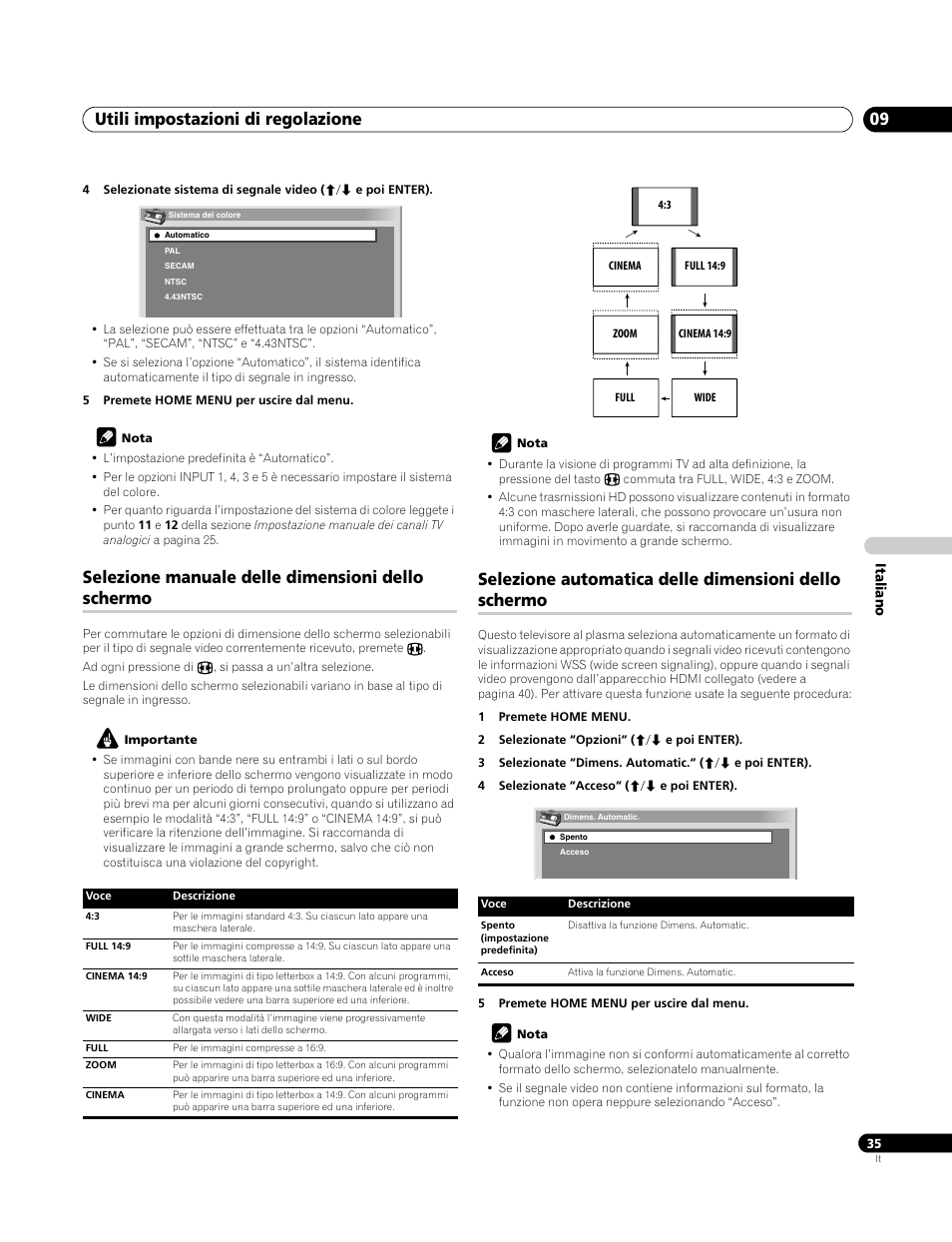 Selezione manuale delle dimensioni dello schermo, Utili impostazioni di regolazione 09 | Pioneer PDP-4270XA User Manual | Page 167 / 267