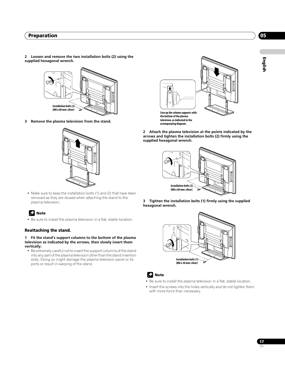 Reattaching the stand, Preparation 05 | Pioneer PDP-4270XA User Manual | Page 17 / 267