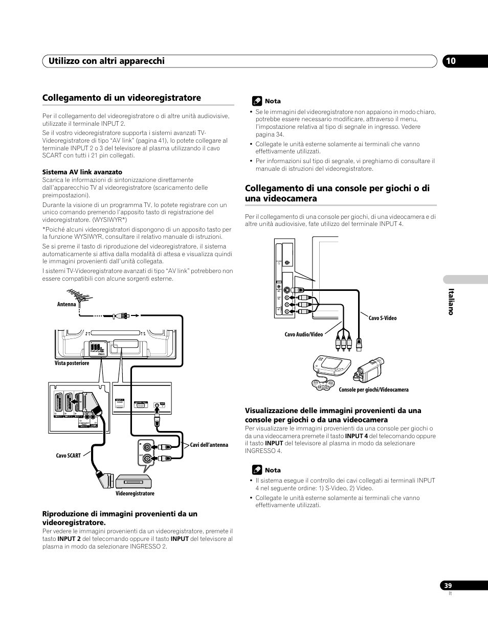 Collegamento di un videoregistratore, Utilizzo con altri apparecchi 10 | Pioneer PDP-4270XA User Manual | Page 171 / 267