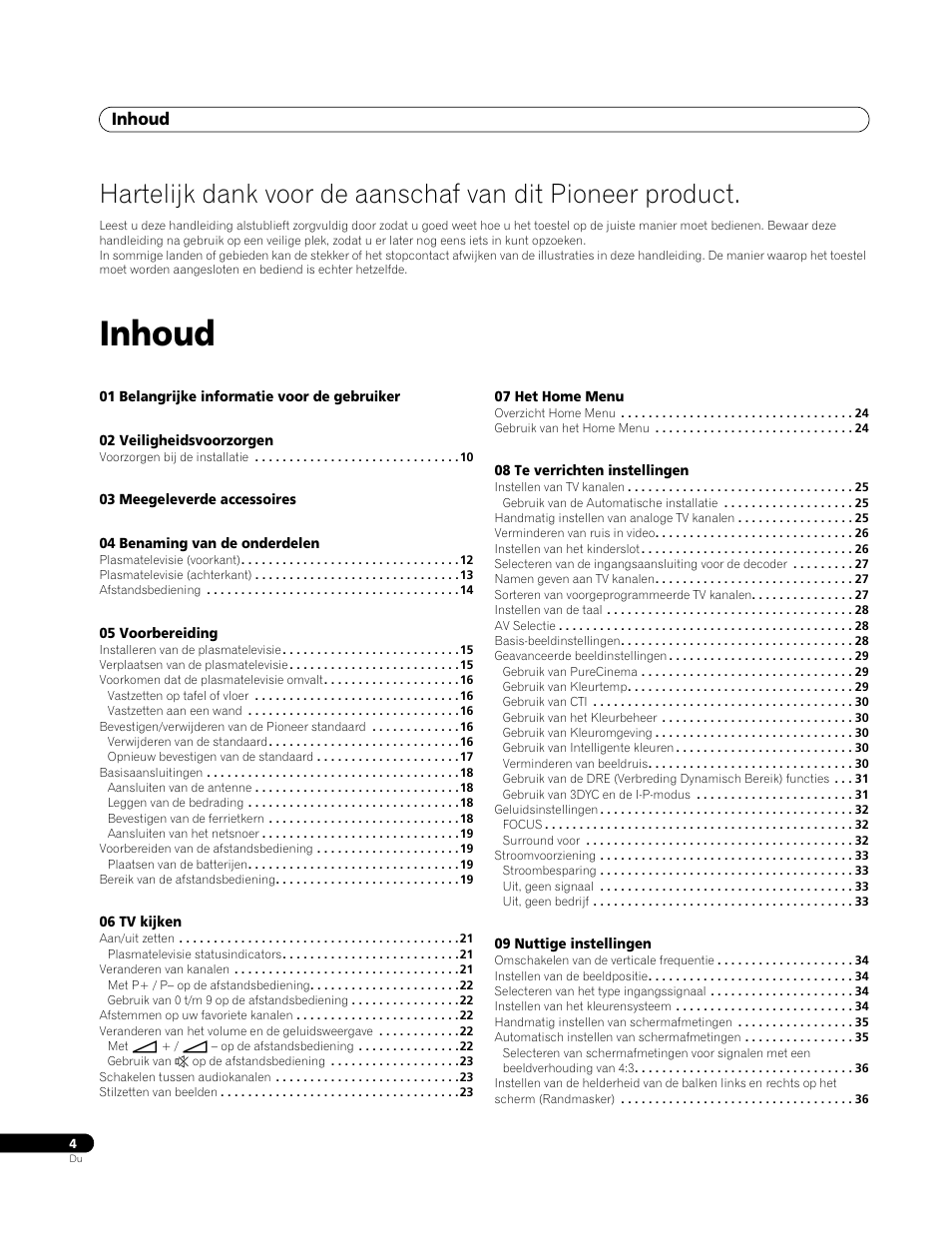 Gebruiksaanwijzing, Inhoud | Pioneer PDP-4270XA User Manual | Page 180 / 267