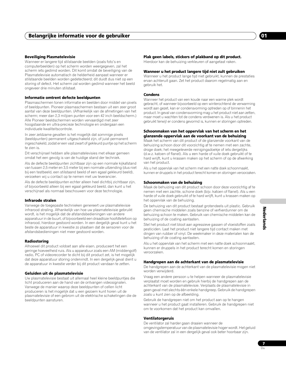 Belangrijke informatie voor de gebruiker 01 | Pioneer PDP-4270XA User Manual | Page 183 / 267