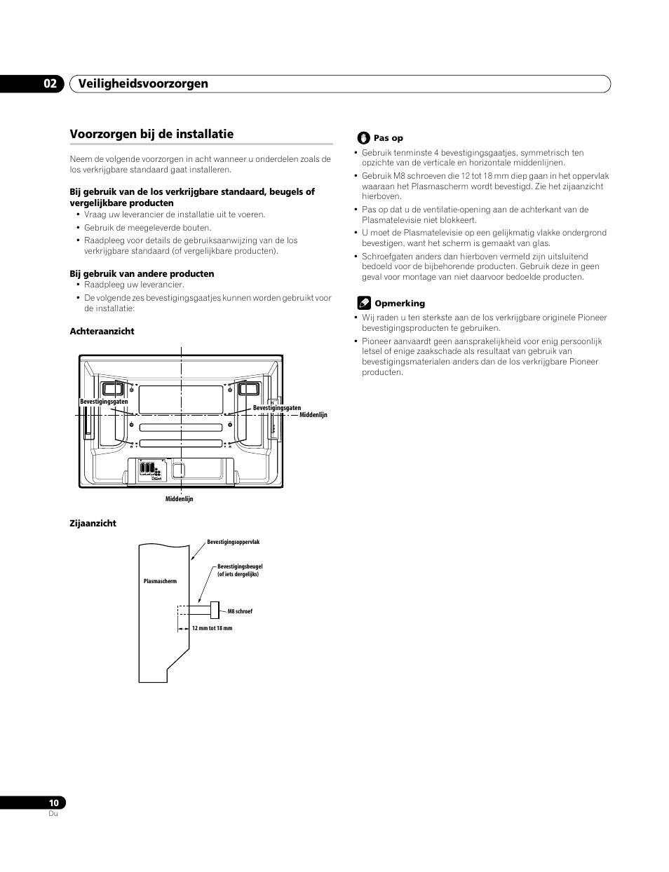 02 veiligheidsvoorzorgen, Voorzorgen bij de installatie, Veiligheidsvoorzorgen 02 | Pioneer PDP-4270XA User Manual | Page 186 / 267