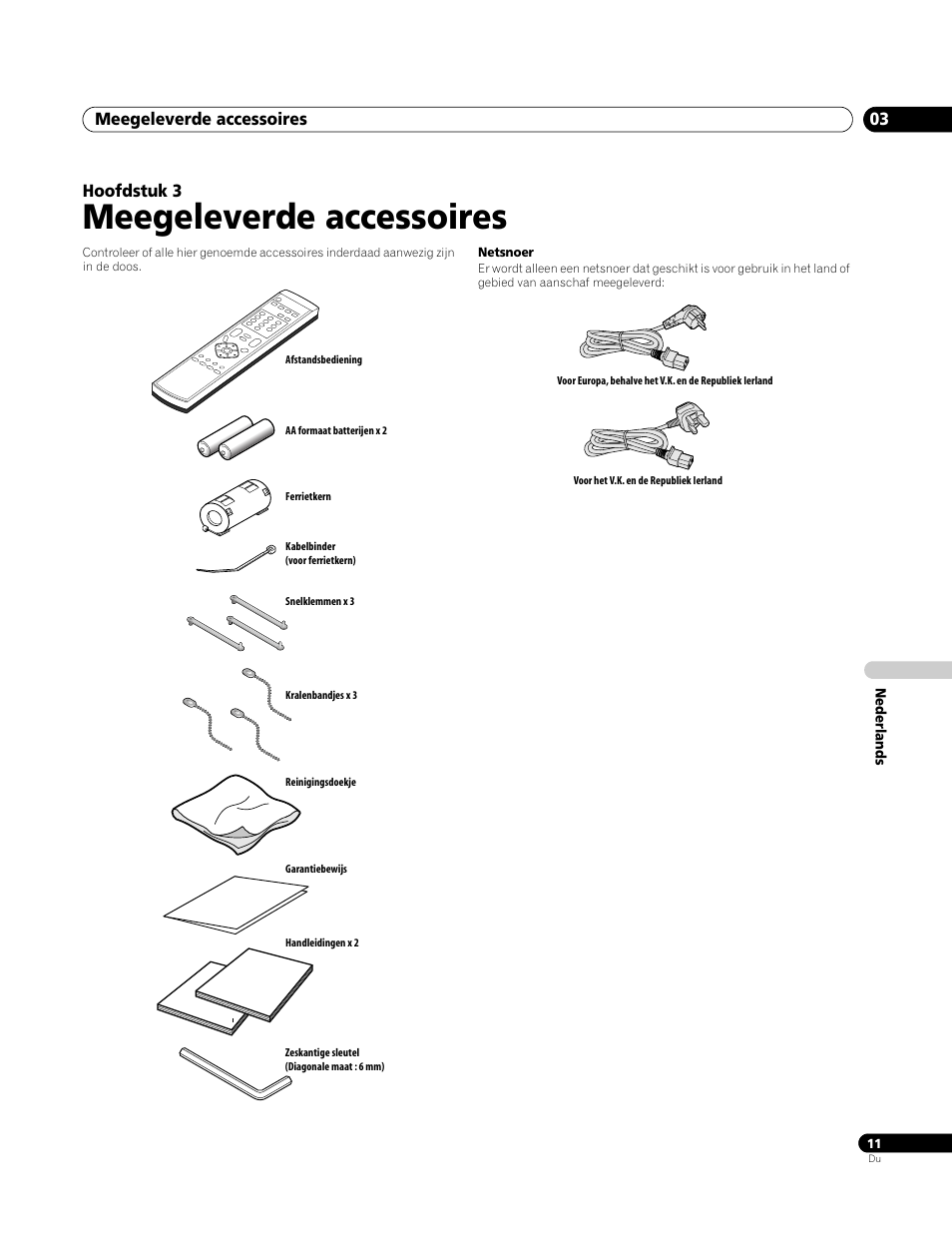 03 meegeleverde accessoires, Meegeleverde accessoires, Meegeleverde accessoires 03 | Hoofdstuk 3 | Pioneer PDP-4270XA User Manual | Page 187 / 267