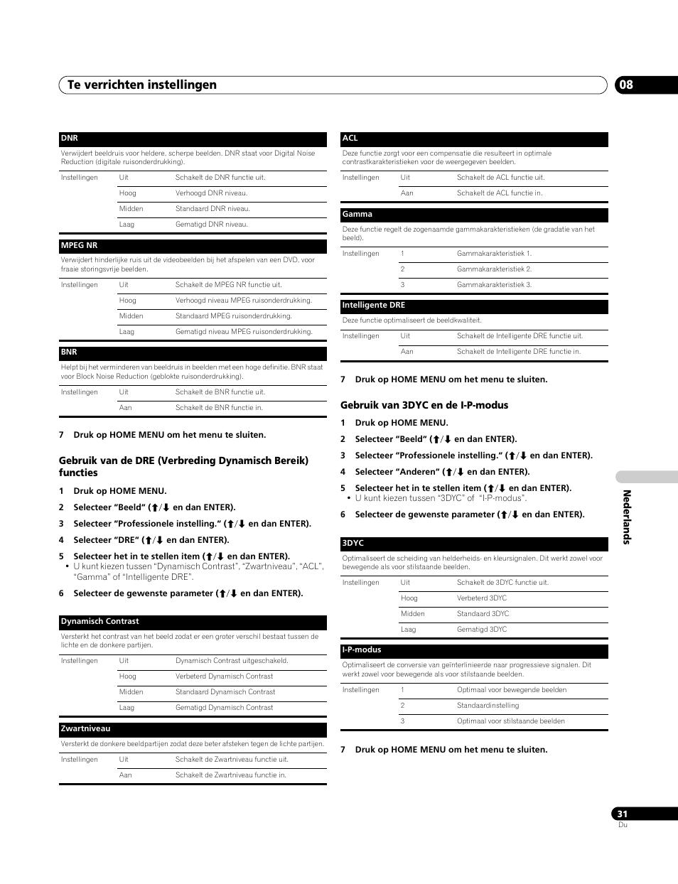 Gebruik van 3dyc en de i-p-modus, Te verrichten instellingen 08 | Pioneer PDP-4270XA User Manual | Page 207 / 267