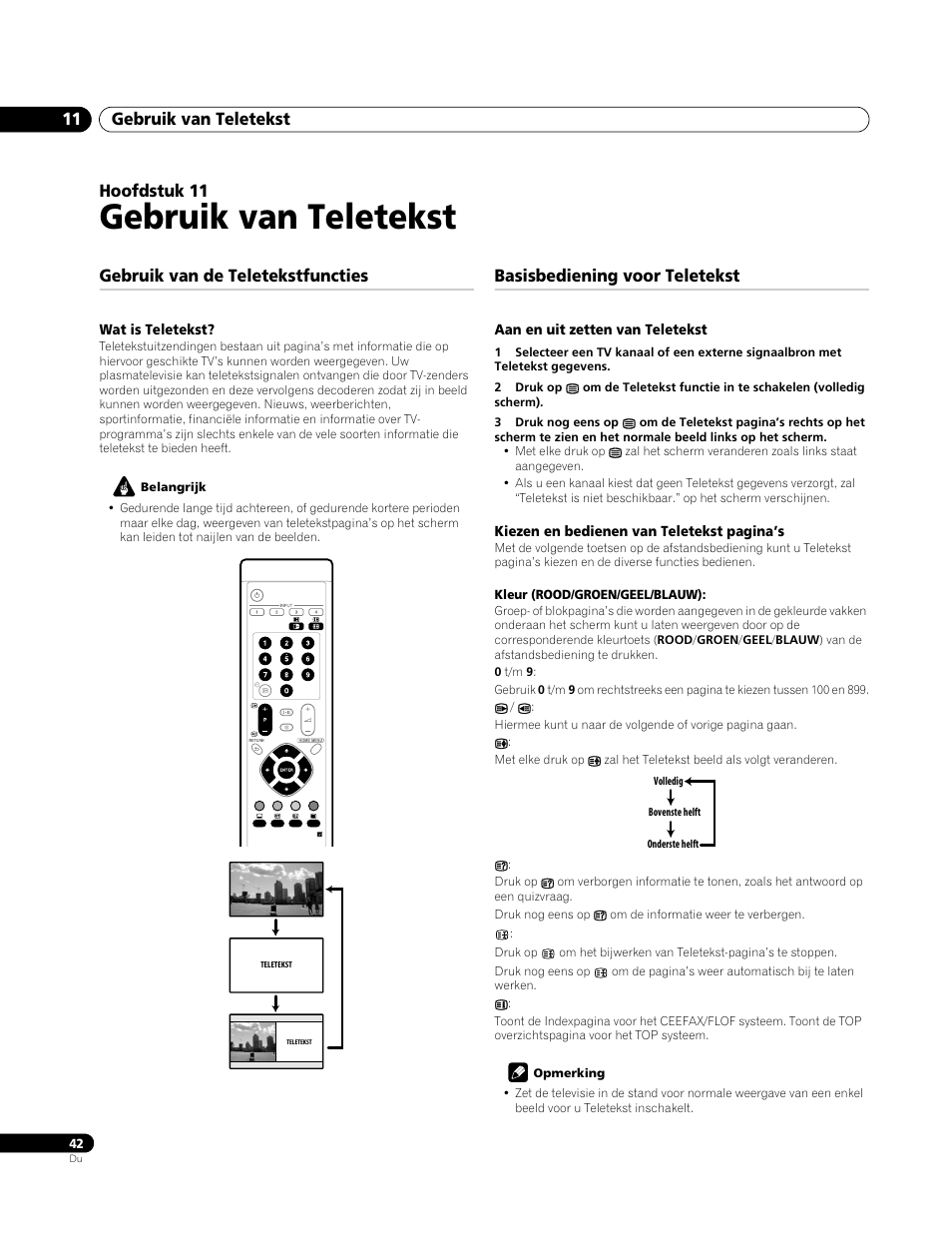 11 gebruik van teletekst, Gebruik van de teletekstfuncties, Wat is teletekst | Basisbediening voor teletekst, Aan en uit zetten van teletekst, Gebruik van teletekst, Gebruik van teletekst 11, Hoofdstuk 11 | Pioneer PDP-4270XA User Manual | Page 218 / 267