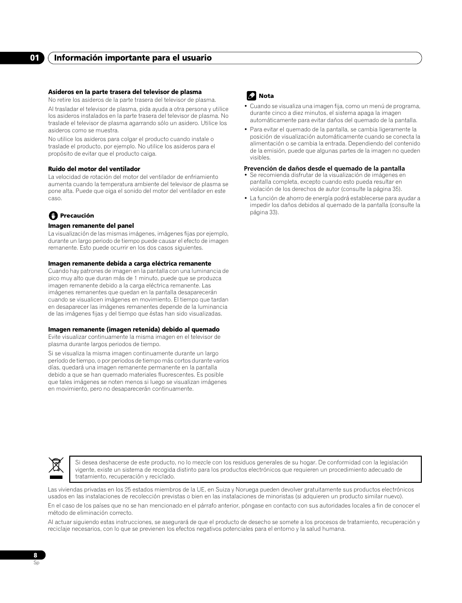 Información importante para el usuario 01 | Pioneer PDP-4270XA User Manual | Page 228 / 267
