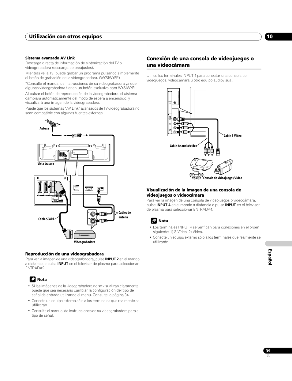 Reproducción de una videograbadora, Utilización con otros equipos 10 | Pioneer PDP-4270XA User Manual | Page 259 / 267