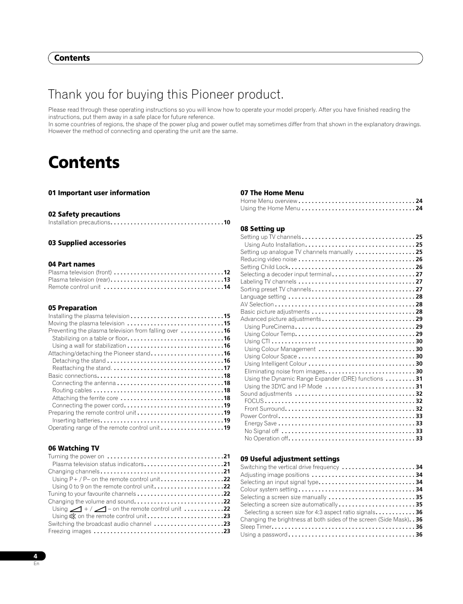 Pioneer PDP-4270XA User Manual | Page 4 / 267