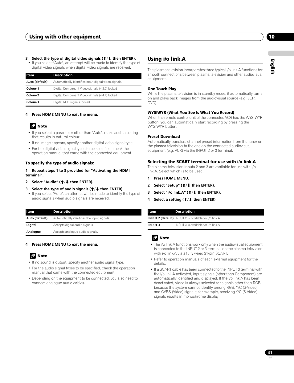 Using i/o link.a, Using with other equipment 10 | Pioneer PDP-4270XA User Manual | Page 41 / 267