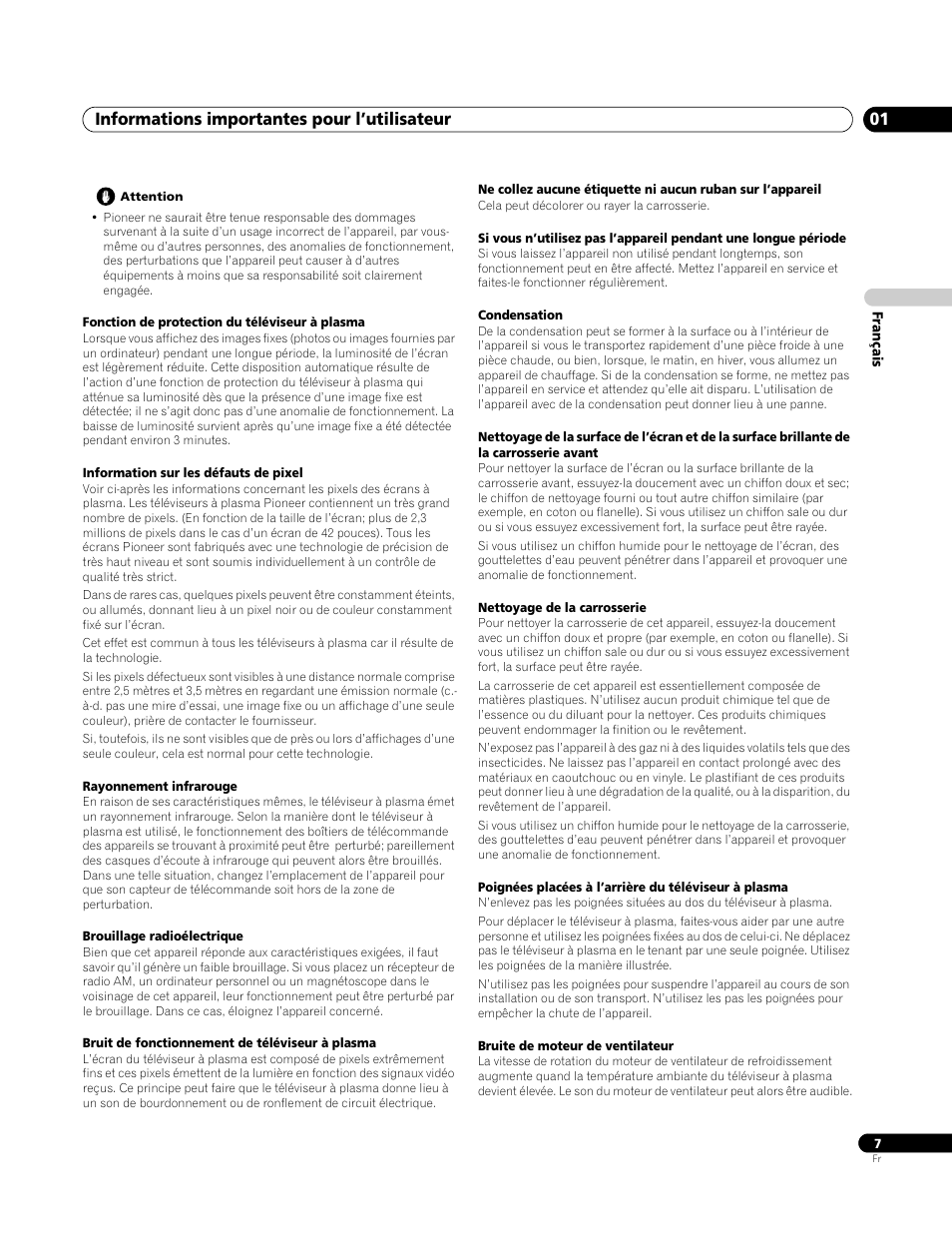 Informations importantes pour l’utilisateur 01 | Pioneer PDP-4270XA User Manual | Page 51 / 267