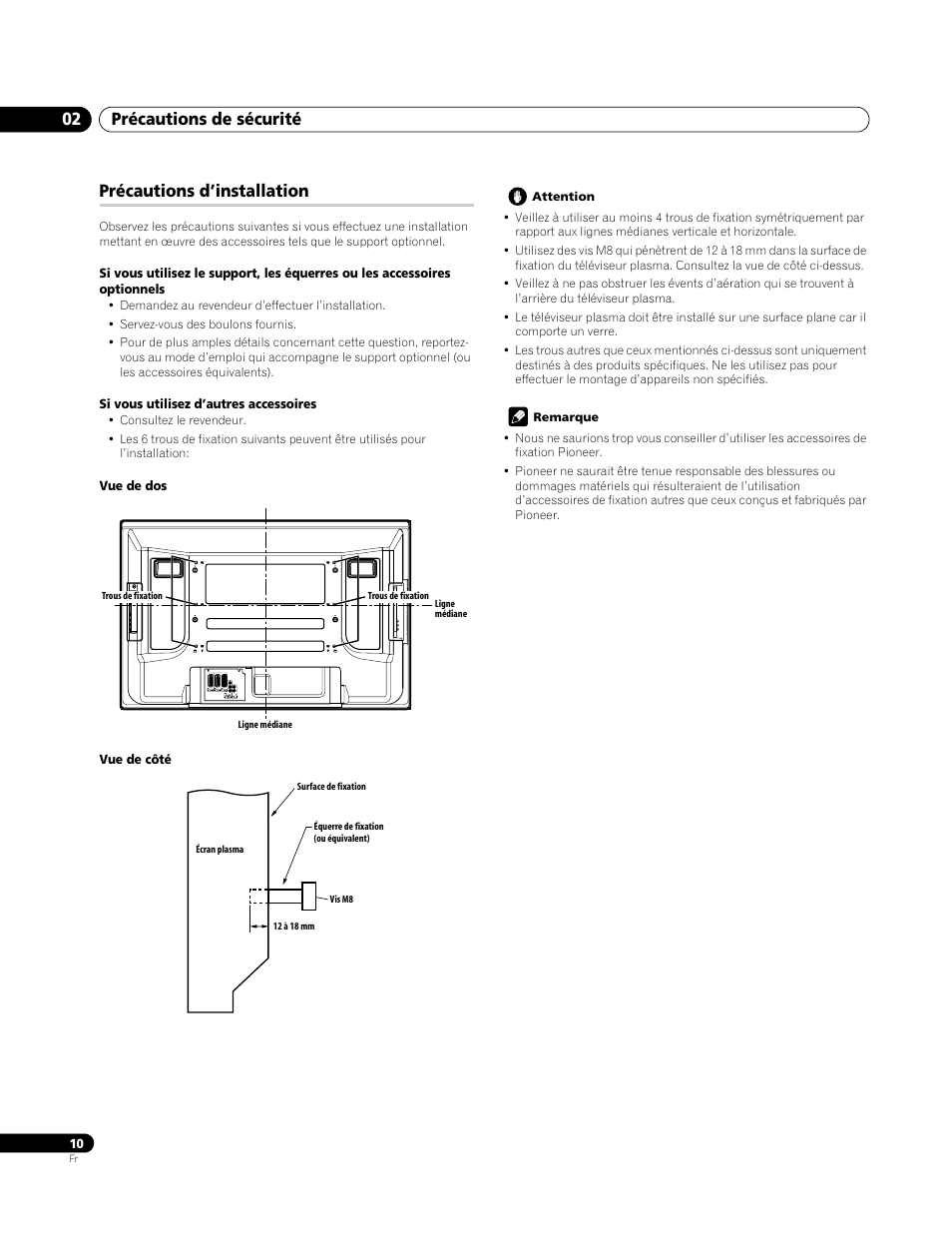 02 précautions de sécurité, Précautions d’installation, Précautions de sécurité 02 | Pioneer PDP-4270XA User Manual | Page 54 / 267