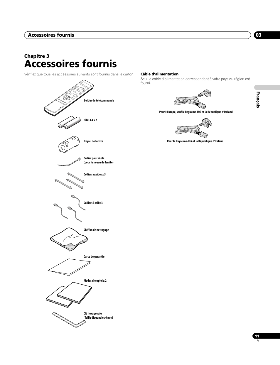 03 accessoires fournis, Accessoires fournis, Accessoires fournis 03 | Chapitre 3 | Pioneer PDP-4270XA User Manual | Page 55 / 267