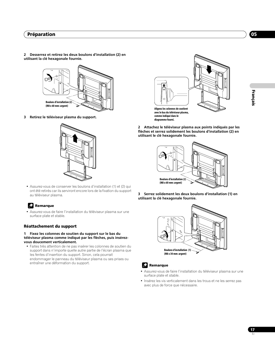 Réattachement du support, Préparation 05 | Pioneer PDP-4270XA User Manual | Page 61 / 267