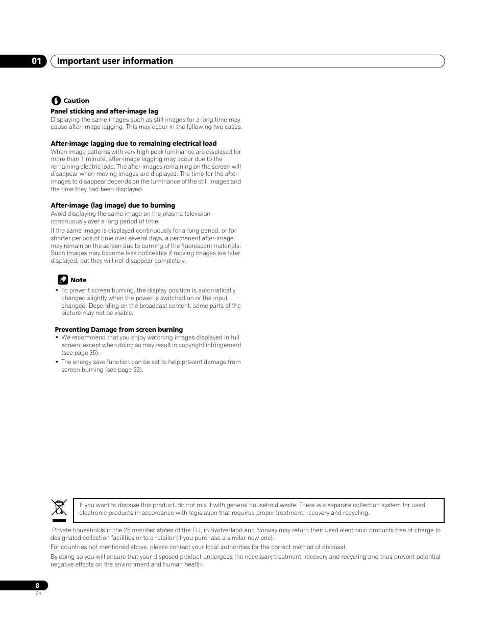 Important user information 01 | Pioneer PDP-4270XA User Manual | Page 8 / 267