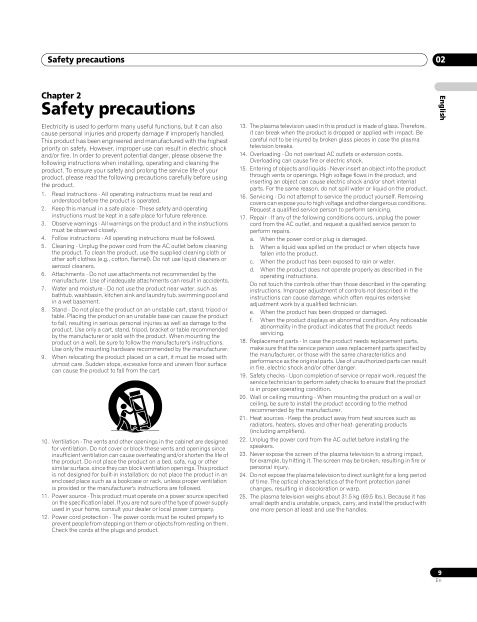 Safety precautions, Safety precautions 02, Chapter 2 | Pioneer PDP-4270XA User Manual | Page 9 / 267