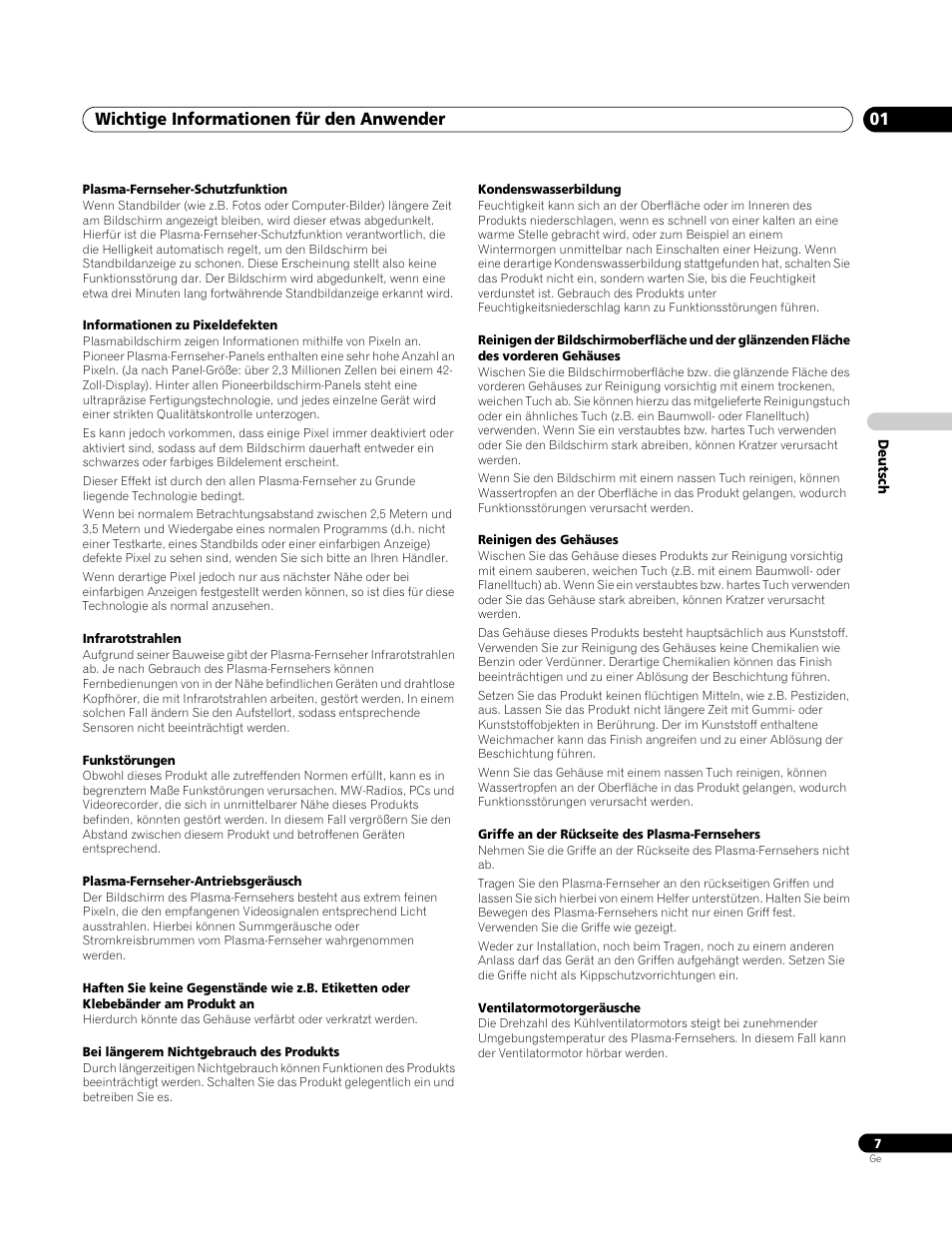 Wichtige informationen für den anwender 01 | Pioneer PDP-4270XA User Manual | Page 95 / 267
