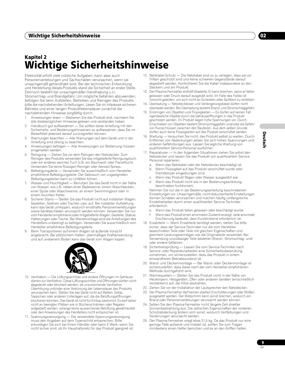 Wichtige sicherheitshinweise, Wichtige sicherheitshinweise 02, Kapitel 2 | Pioneer PDP-4270XA User Manual | Page 97 / 267