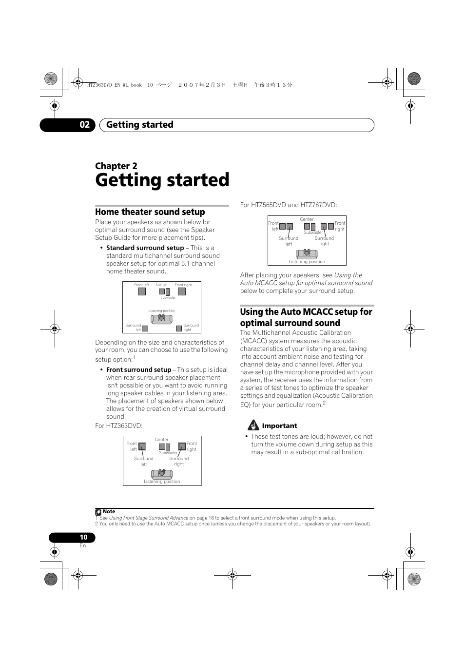Getting started, Getting started 02, Chapter 2 | Home theater sound setup | Pioneer S-DV4T User Manual | Page 10 / 52
