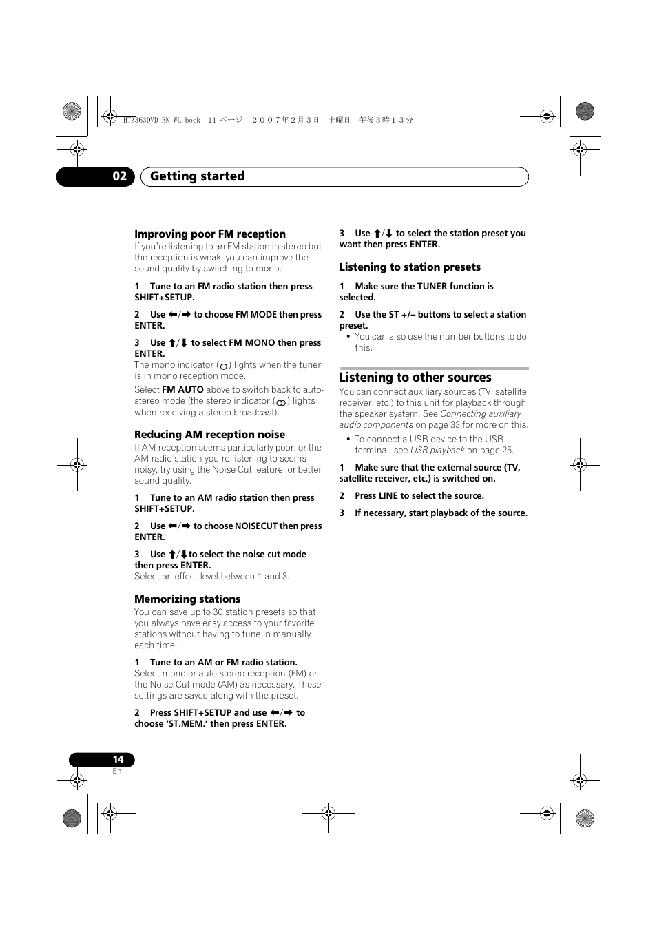 Getting started 02, Listening to other sources | Pioneer S-DV4T User Manual | Page 14 / 52
