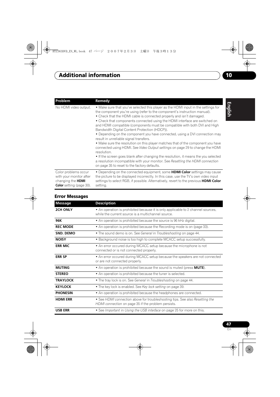 Additional information 10 | Pioneer S-DV4T User Manual | Page 47 / 52