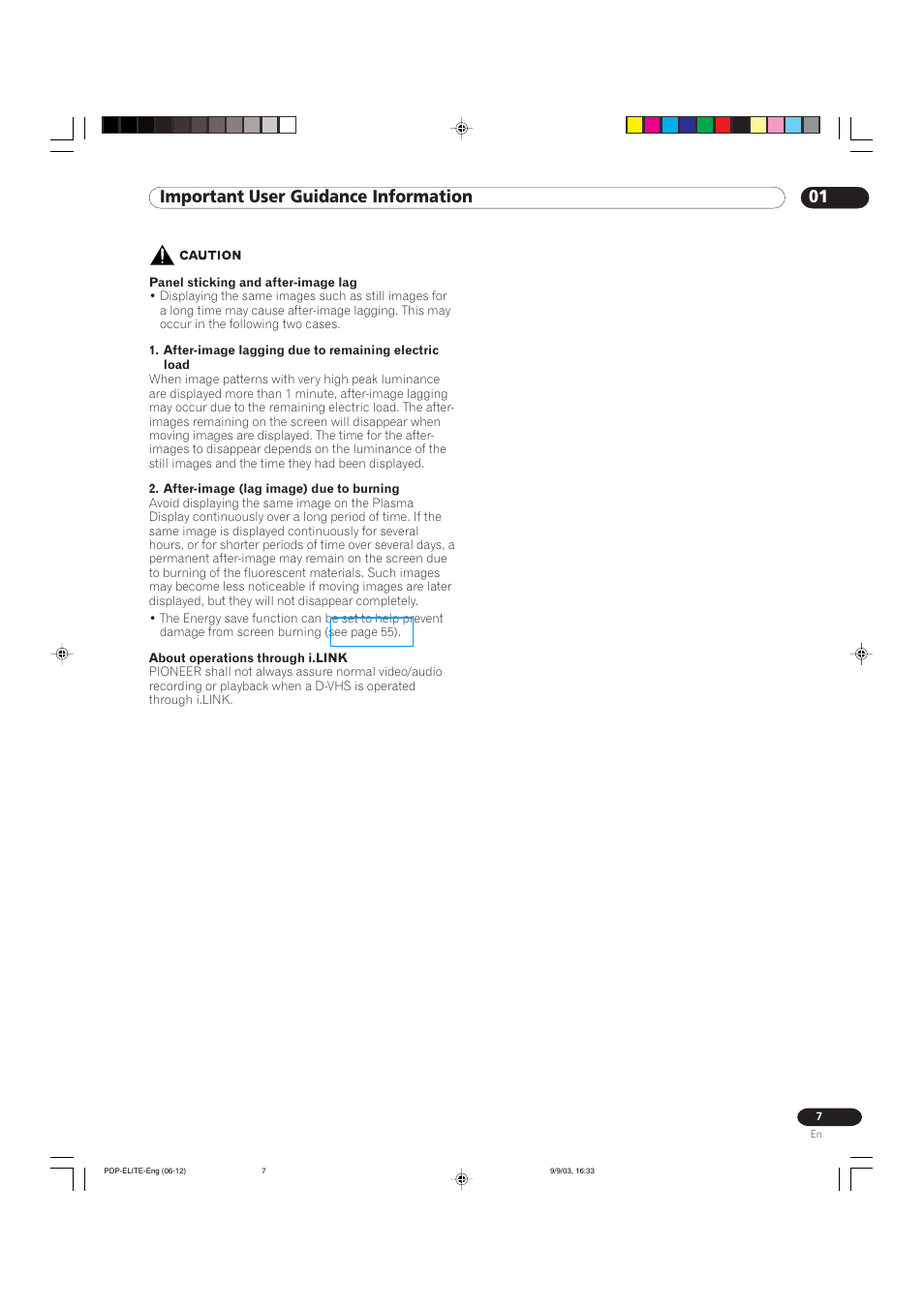 01 important user guidance information | Pioneer Elite PureVision PRO 1110HD User Manual | Page 7 / 120