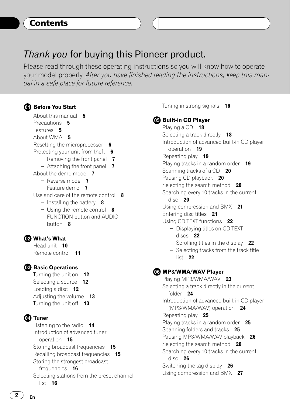 Pioneer DEH-P1Y User Manual | Page 2 / 64