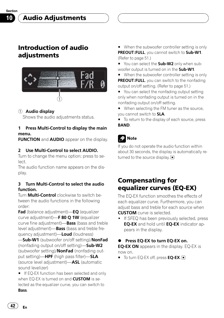 Ex) 42, Introduction of audio adjustments, Compensatingfor equalizer curves (eq-ex) | Audio adjustments | Pioneer DEH-P1Y User Manual | Page 42 / 64