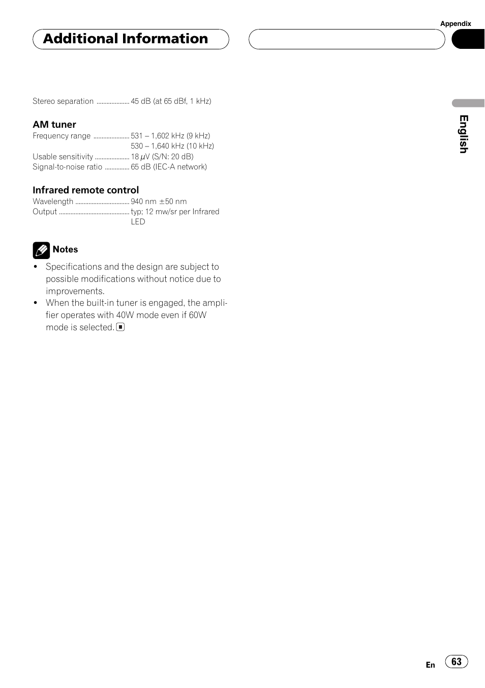Additional information, English | Pioneer DEH-P1Y User Manual | Page 63 / 64