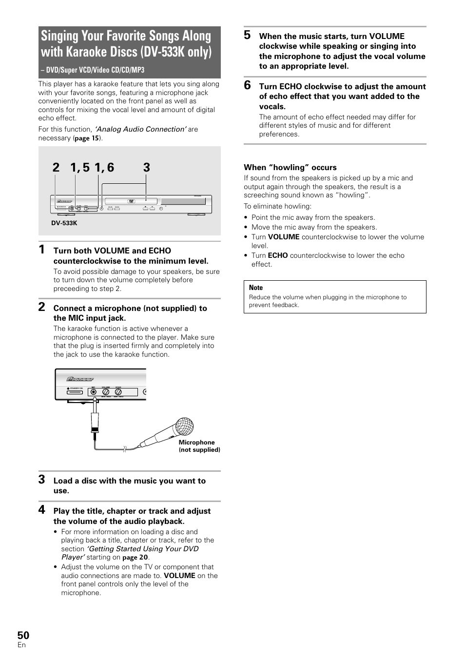 Singing your favorite songs along with, Karaoke discs (dv-533k only) | Pioneer DV-440 User Manual | Page 50 / 64