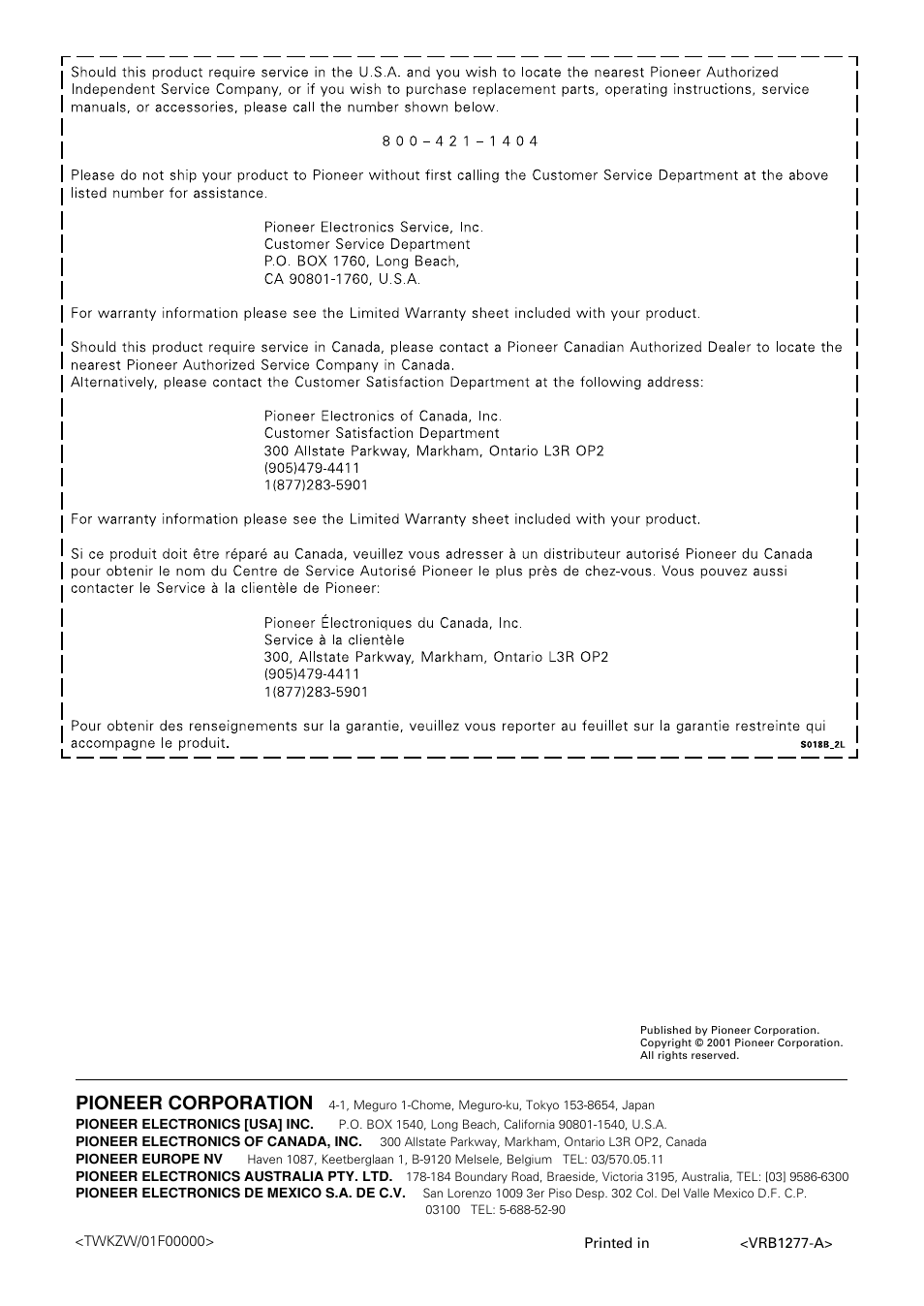 Pioneer corporation | Pioneer DV-440 User Manual | Page 64 / 64