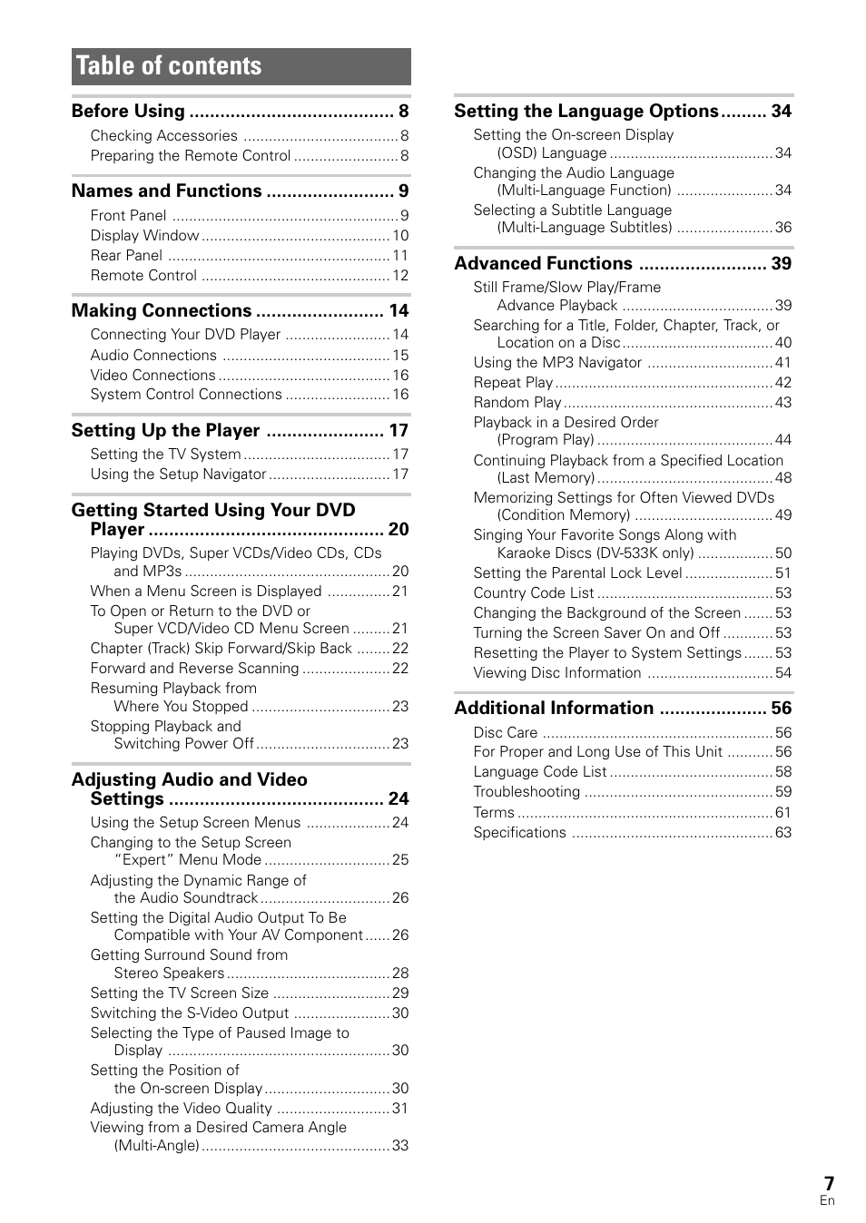 Pioneer DV-440 User Manual | Page 7 / 64