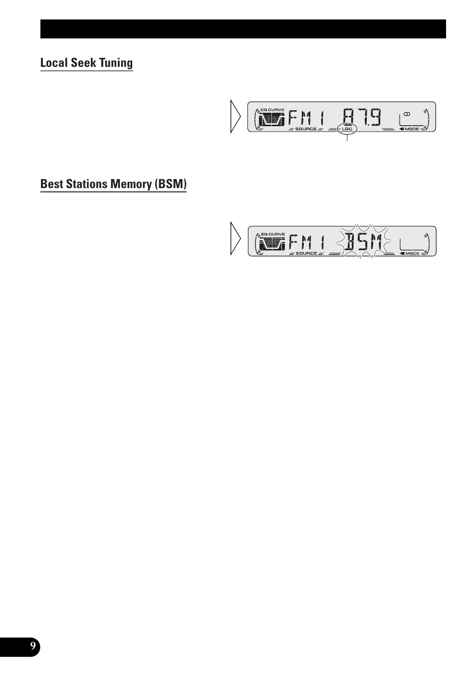 Tuner operation, Local seek tuning, Best stations memory (bsm) | Pioneer spec DEH-12 User Manual | Page 10 / 64