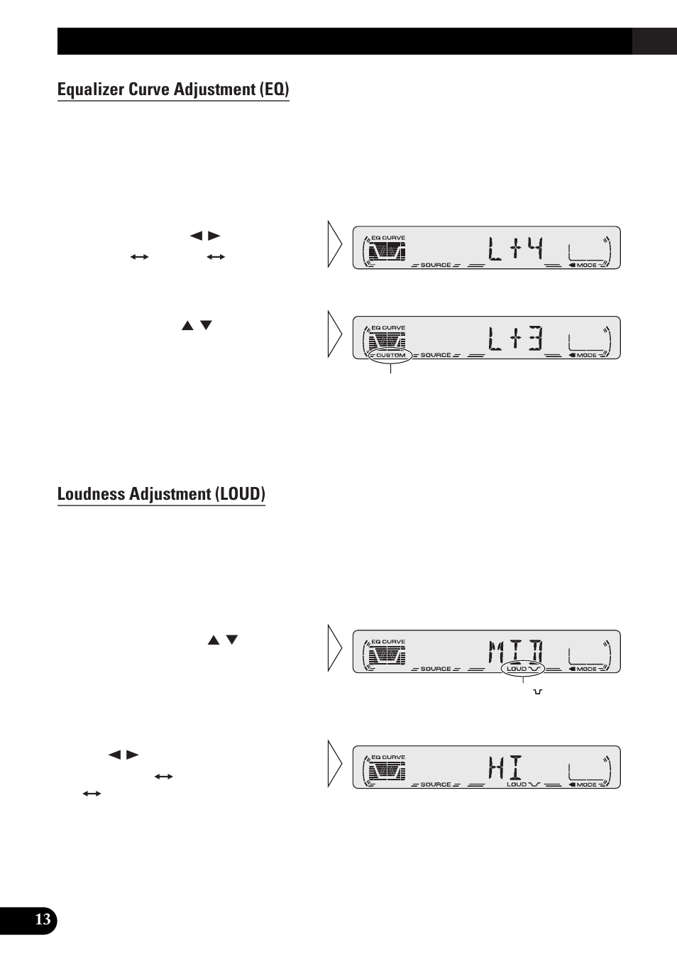 Equalizer curve adjustment (eq), Loudness adjustment (loud), Audio adjustment | Pioneer spec DEH-12 User Manual | Page 14 / 64