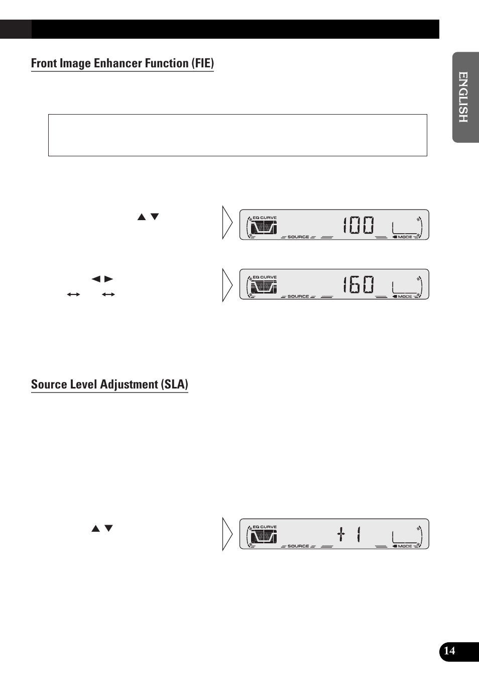 Front image enhancer function (fie), Source level adjustment (sla) | Pioneer spec DEH-12 User Manual | Page 15 / 64